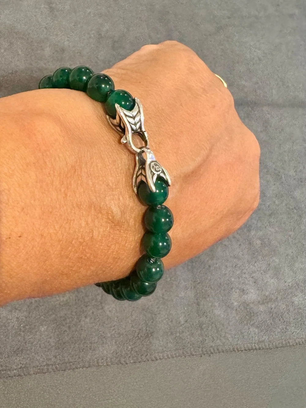 David Yurman 925 Sterling Silver 8mm Green Onyx Spiritual Bead Bracelet 8.5”